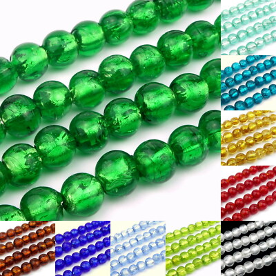 Murano Perlen Glasperlen Kugel Schmuckperlen rund Silberfolie 8mm 10 Stück