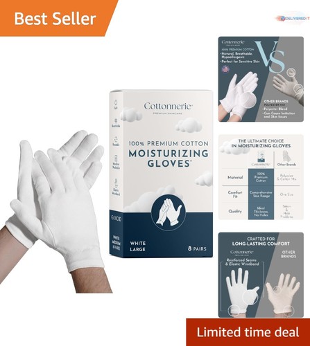 Cotton Gloves Large Moisturizing Overnight for Eczema Hand Care 8 Pairs