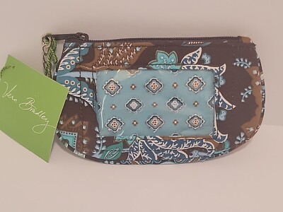 Vera Bradley Java Blue Pattern Key Ring Clip Zip ID Change Purse Wallet Retired
