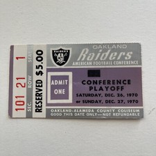 1970 Oakland Raiders vs Miami Dolphins Conference Playoff Ticket Stub 12/27