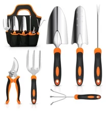 Garden Tools Set with Non-Slip Rubber Grip 6 Piece Stainless Steel Heavy Duty