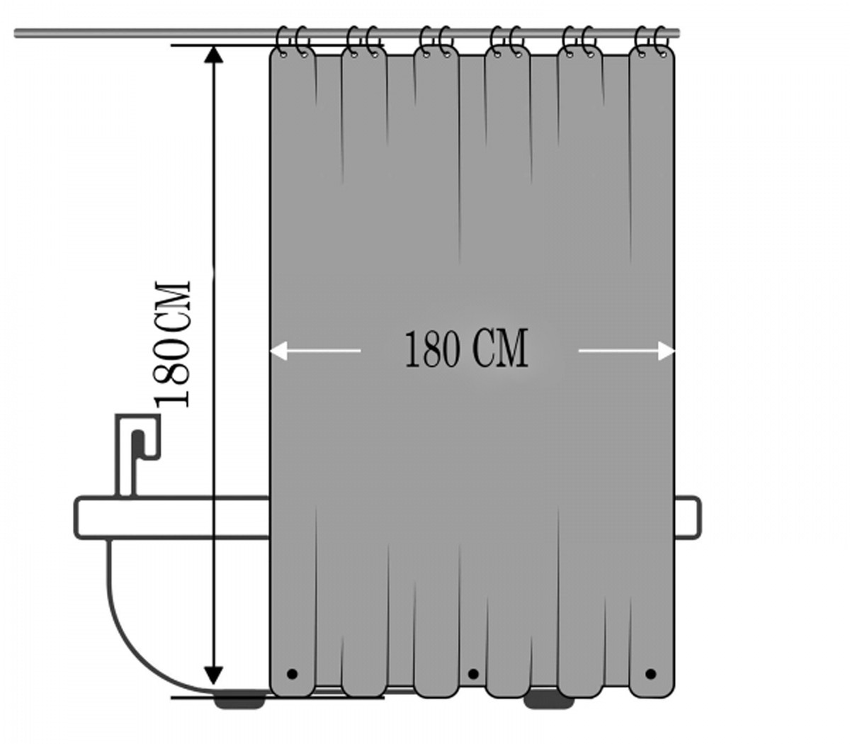 Tenda Doccia Antimuffa 180x180cm Impermeabile Bianca Anelli Bagno Vasca PEVA 356 - Foto 2
