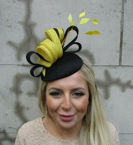 Large Black Mustard Yellow Fascinator 
