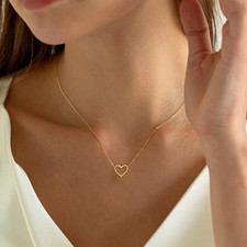 14K Gold Tiny Heart Pendant Necklace Dainty Open Heart Chain Choker Gift for Her