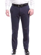 Mens Slim Fit Solid Navy Blue Flat Front Stretch Chino Pants