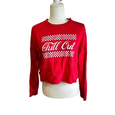 The Classic Chill Out Crop Top Womens M Red Y2K Long Sleeve Crew Neck Streetwear