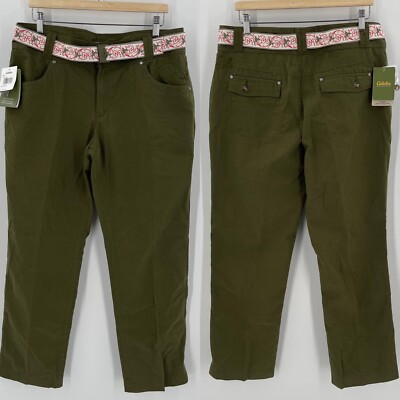 NWT Cabelas Womens Laurel Green Outdoor Hiking Belt Straight Leg Pants Size 14
