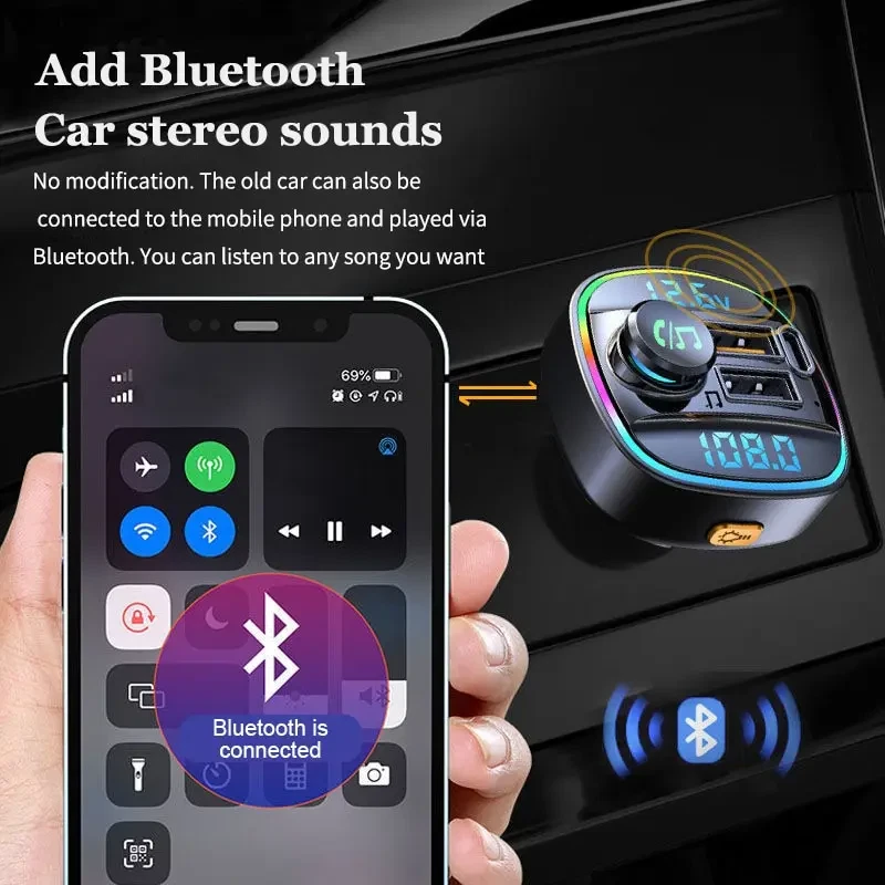 Bluetooth 5.0 Car Wireless FM Transmitter Adapter USB PD Charger AUX Hands LOT - Image 3 of 4