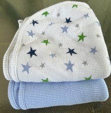 Parents Choice Walmart Waffle Knit Baby Blanket Set Blue Green Star Thermal