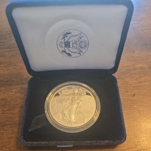 1996 p American Silver Eagle PROOF 1 oz .999 Fine Silver Dollar w/ Box & COA