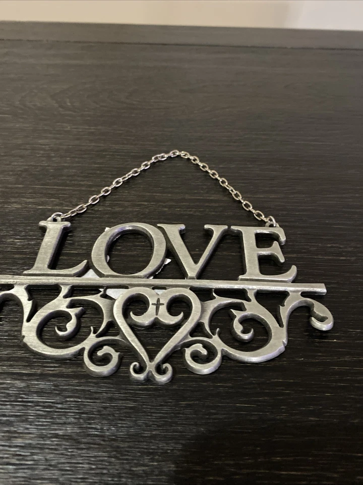 Decoración de pared de hierro fundido FAITH HOPE LOVE 3 piezas percha de cadena rústica artesanal Foto 4 de 4