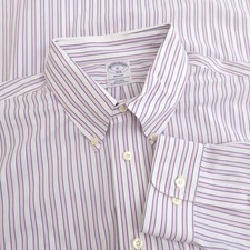 Brooks Brothers Mens Button Dress Shirt Pink White Striped Regent Non-Iron XL