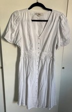 Puff Sleeve Loft White Dress With Zip On Side Small
