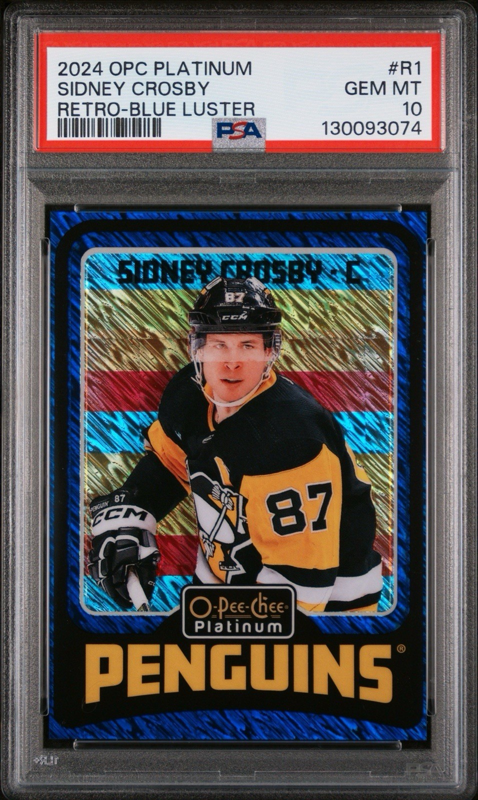 2024-25 OPC Platinum #R1 Sidney Crosby Retro Blue Luster /100 PSA 10 GEM