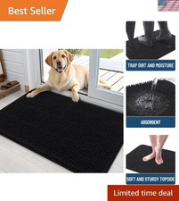 Luxury Black Dog Door Mat 36x24 - Quick Dry and Machine Washable Chenille