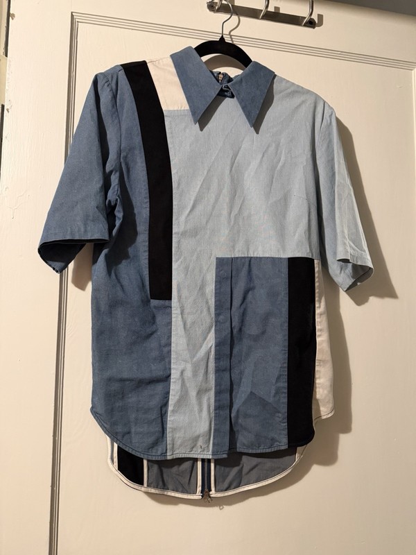 Philip Lim Women’s Size 0 Collared Denim Chambray Color Block Tunic Top. Euc.