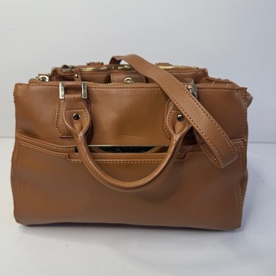 Jennifer Lopez Tan Faux Leather Triple Compartment Satchel Crossbody Bag
