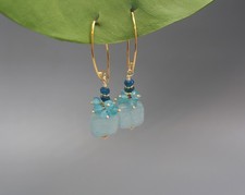 Aqua Choelestin & Apatit Ohrringe, 925 Silber vergoldet, Cluster Ohrhänger