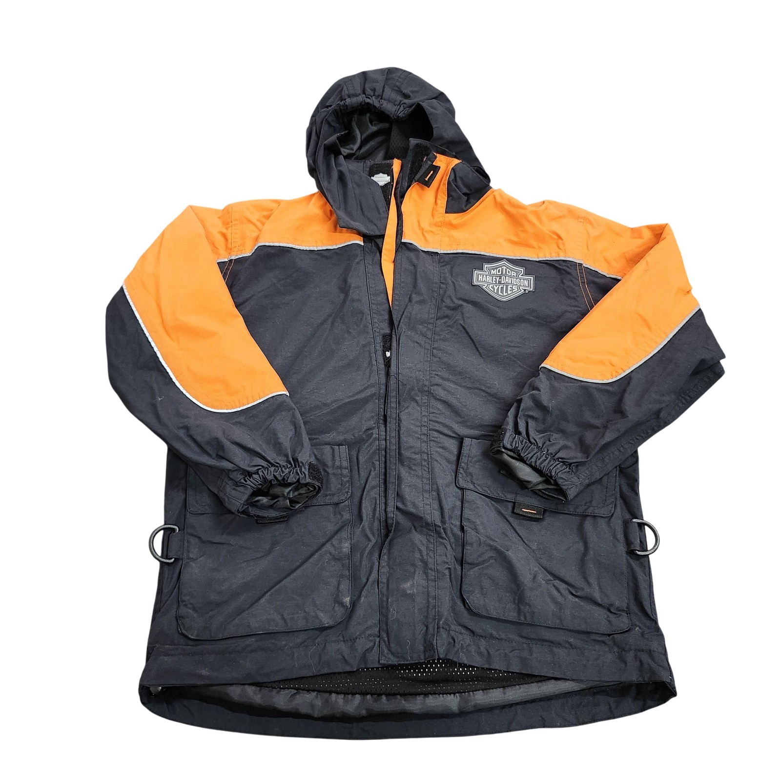 Harley-Davidson Jacket Mens Small Black Orange Hooded Full Zip Motorcycle Riding
