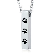 Pet Memorial Paw Print Necklace Cremation Ashes Holder Cuboid Urn Pendant
