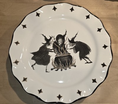 POTTER'S STUDIO HALLOWEEN 3 WITCHES DINNER PLATES SET OF 3 CAULDRON SCALLOPED