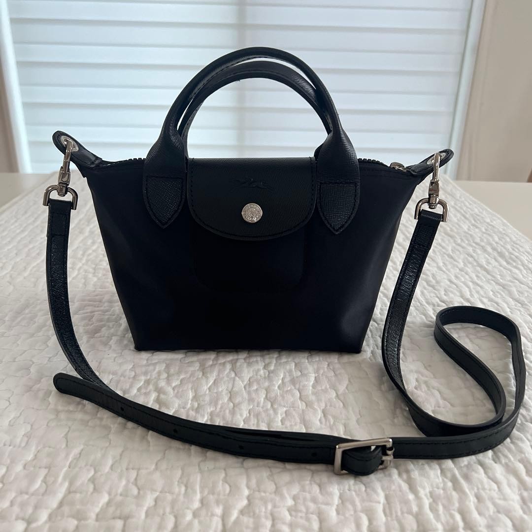 Longchamp Le Pliage Neo XS Shoulder Bag White Nylon Leather 3Way