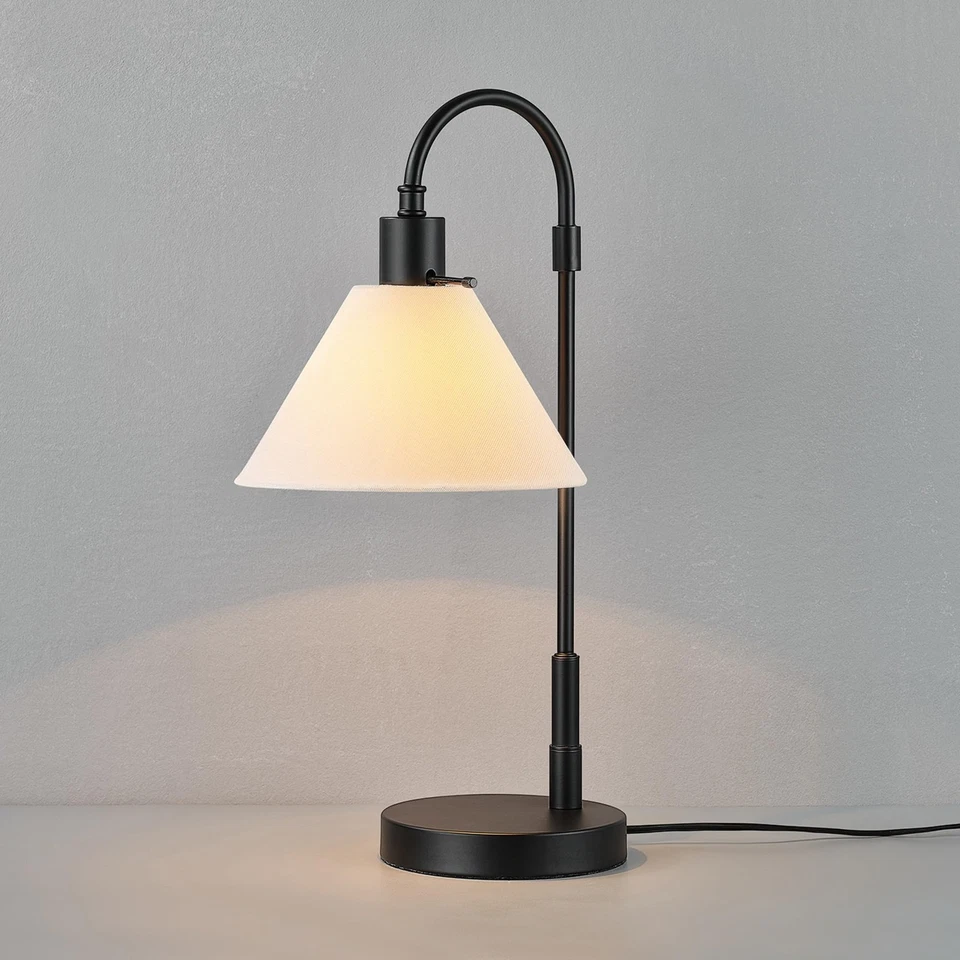 Electric 20" Table Lamp, Matte Black, White Fabric Shade, Rotary Switch on So... - Image 4 of 4
