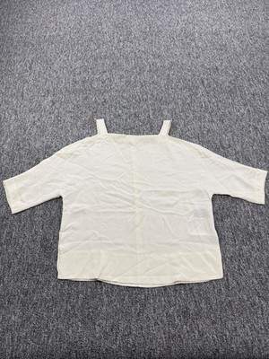 Tibi Top Women Medium Creamy Ivory Silk Cut Out Cold Shoulder Elegant Blouse