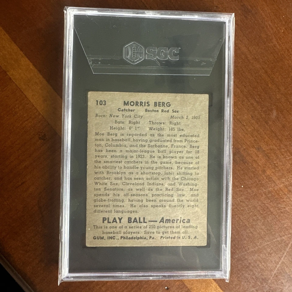1939 Play Ball #103 Morris Berg PSA 3 autêntico Red Sox (8285) - Imagem 2 de 4