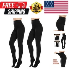 Opaque Black Tights for Women, 80D Tummy Compression Plus Size Tights, Contro...