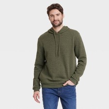 Goodfellow Co Men's Textured Fleece Hooded Sweatshirt Olive Green M