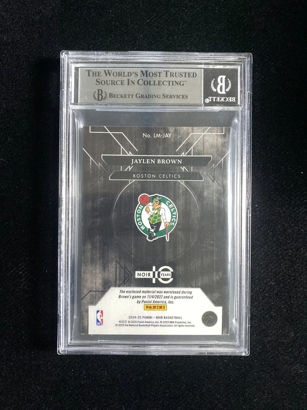 2024-25 Panini Noir Logoman GU Jaylen Brown #LM-JAY Platinum 1/1 BGS 8.5 HJ52 view 2
