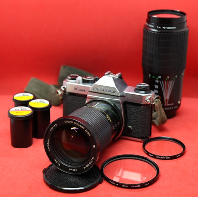 Asahi Pentax K1000 35mm SLR Camera & 2 Lens Bundle - Working