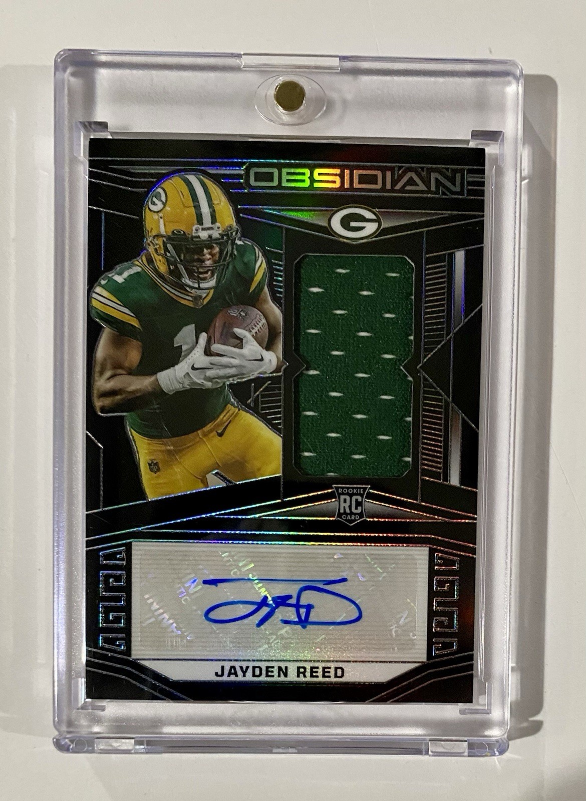 2023 Obsidian SP Jayden Reed Rookie Patch Auto 181/199 (RC,MEM,AU) Packers