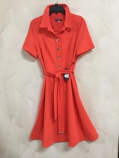 Tommy Hilfiger women size 12 Shirt Dress Short Sleeve Knee Length Orange NWT