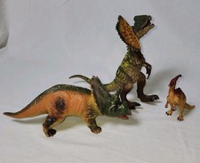 Lot of 3 Dinosaurs Dilophasaurus Parasaurolophus Triceratops Vintage Toys