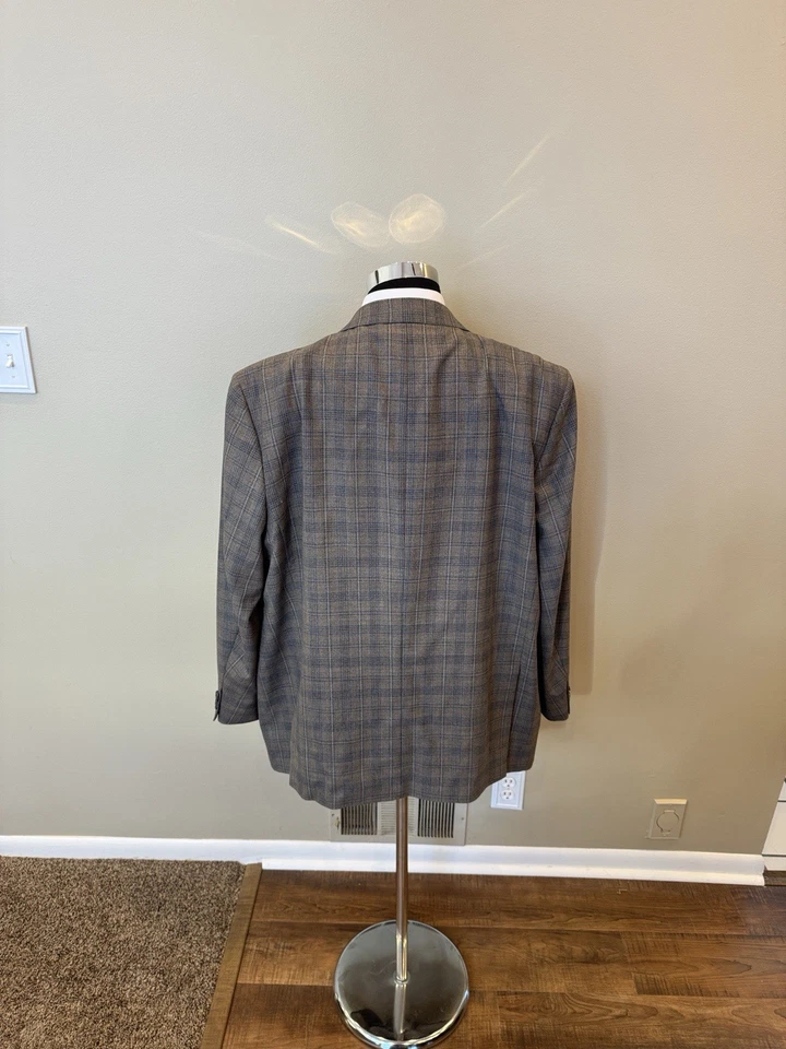 Joseph Abboud Hombre 52L Marrón Cuadros 100% Lana Tela Italiana Abrigo Deportivo Usado en Excelente Condición Foto 4 de 4