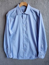 Bugatchi Men's 16.5 34/35 Blue Button up Shirt Cotton Long Sleeve Flip Cuffs