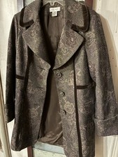 Nine West Brown Metallic Double Breasted Pea Coat Velvet Trim Medium 