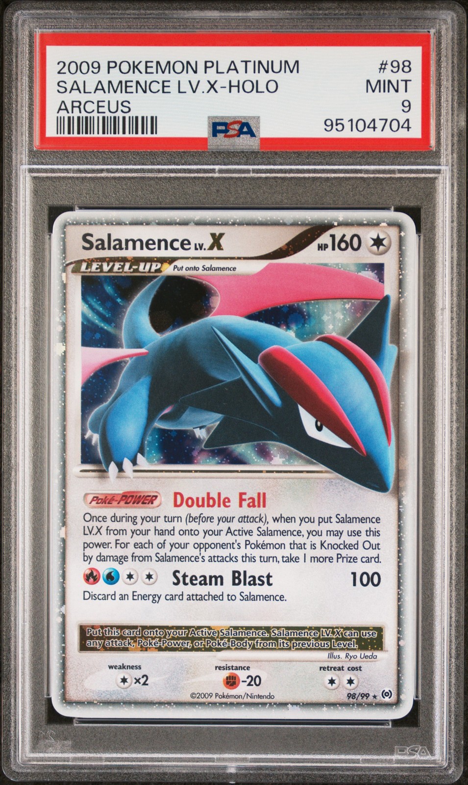 2009 POKEMON PLATINUM ARCEUS #98 SALAMENCE LV.X-HOLO PSA 9
