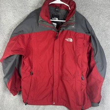 The North Face Apex Jacket Mens Large Red Gray Hooded Softshell Windbreaker