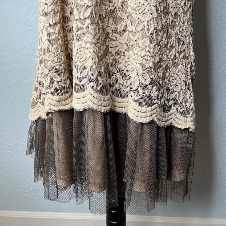Anthropologie Ryu платье вязаный кружевной румяна розовый коричневый ткани цветы S Y2K - Изображение 3 из 4