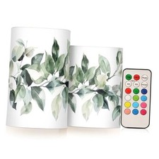 Flameless Candles Color Changing LED Candles with Watercolour Leaf Pattern