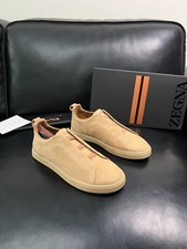 Ermenegildo Zegna triple stitch sand suede slip-on sneakers monotone sole men
