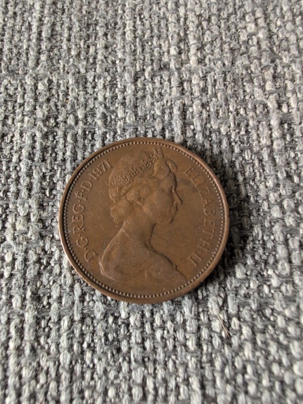 New 2 Pence 1971 coin. Queen Elizabeth II  Rare. Bronze, Circulated