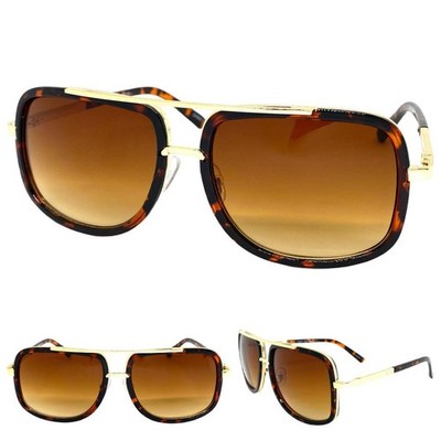 Classy Elegant Modern Vintage Retro Style SUN GLASSES Square Tortoise Gold Frame