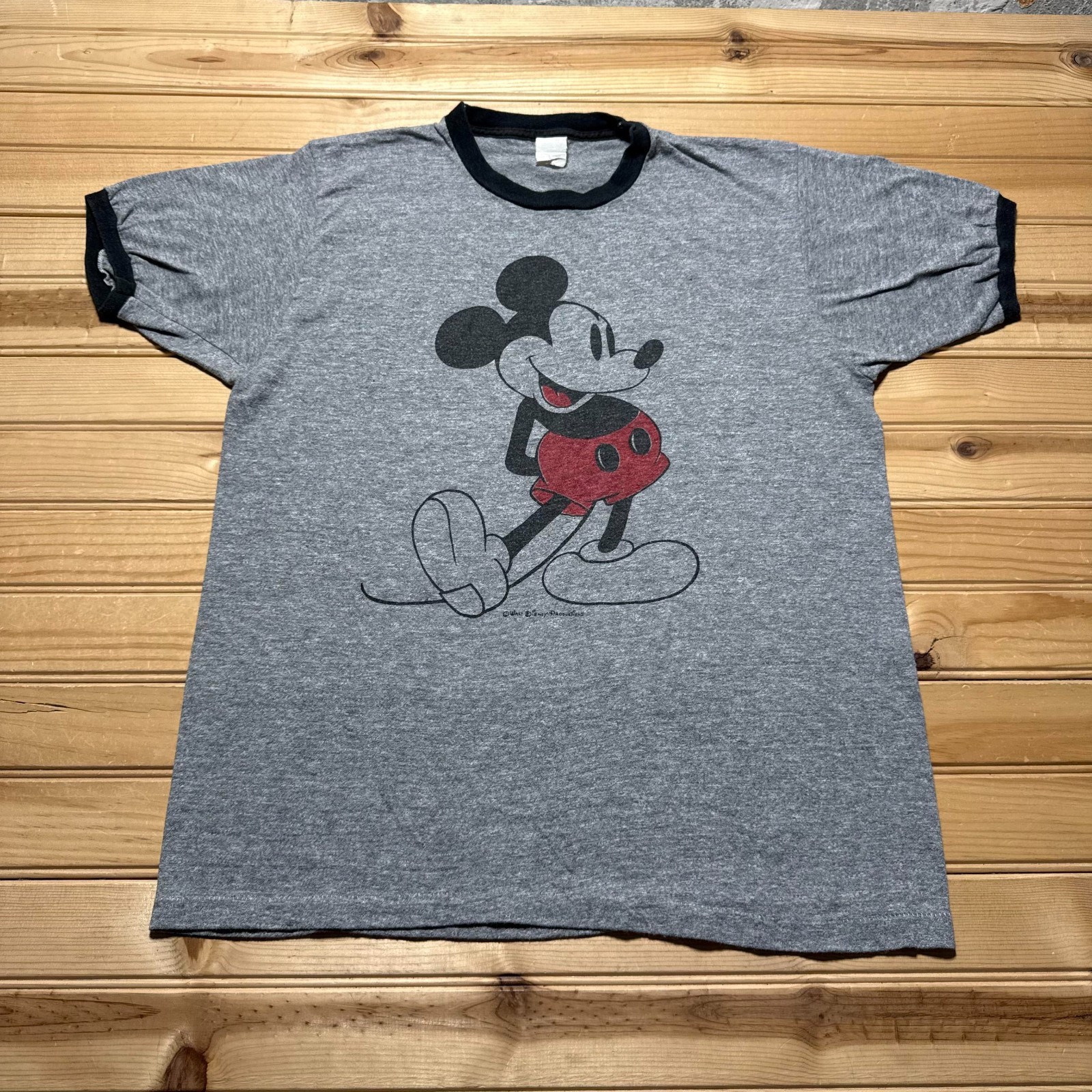 Vintage 70s Walt Disney Mickey Mouse Cartoon Graphic Ringer T-Shirt Men's Medium