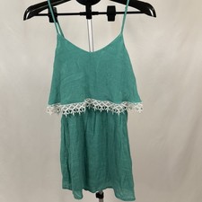 Trixxi Womens Small Boho Sundress Teal Lace Trim Strappy Summer Beach Dress
