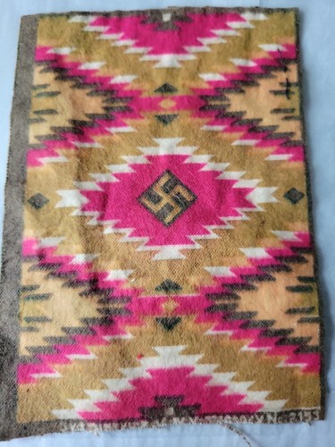 Antique rare Tobacco Velvet Felt Navajo rug Whirling Logs New York 1890s-1900s