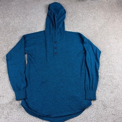 Smartwool Hoodie Womens Medium Blue Hooded Pullover Henley Knit Merino Wool